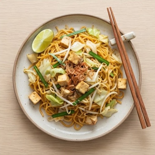 Nouilles frites à la singapourienne façon mee goreng végétarien