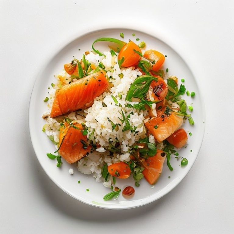 Saumon, riz et petits pois