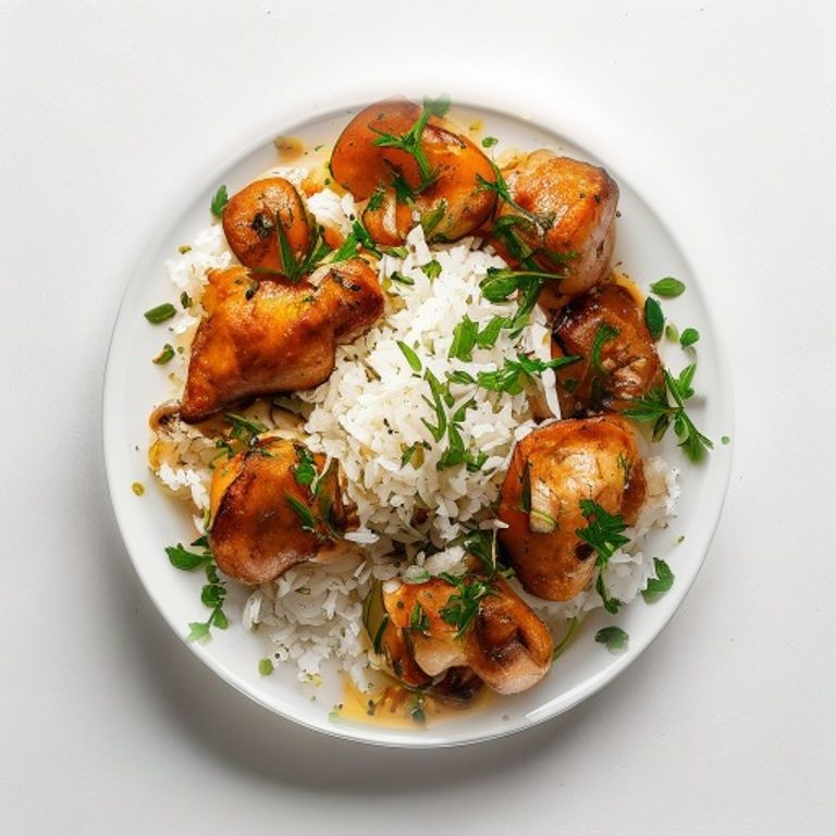 Poulet, riz et champignons shiitake