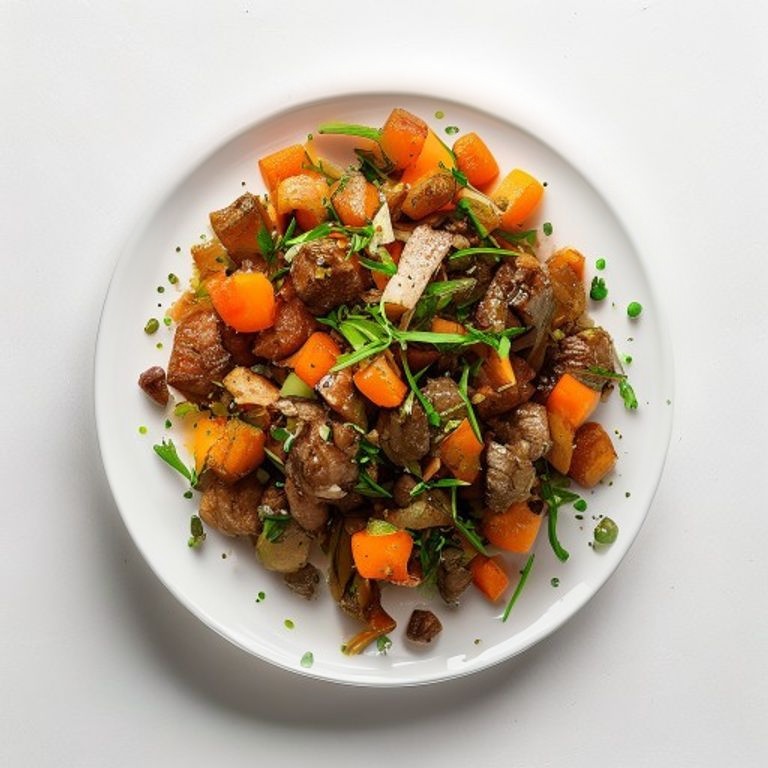 Bœuf haché, carotte et petits pois mijotés