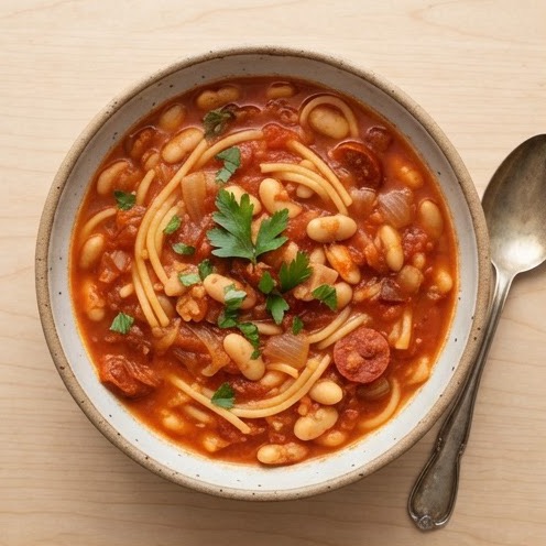 Haricots aux pâtes façon porotos con riendas