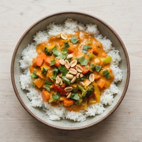 Sauce Arachide aux Légumes sur Riz