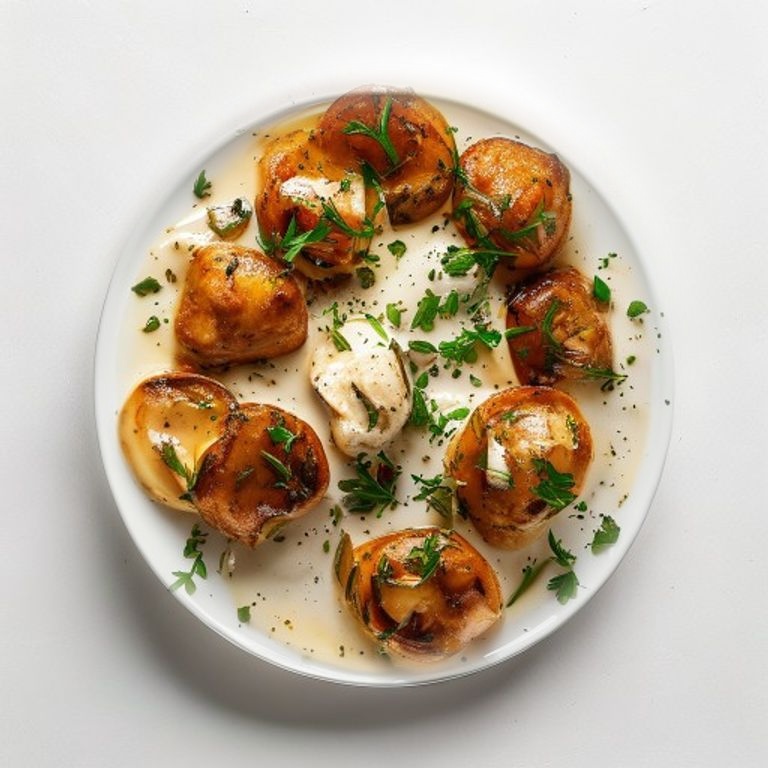 Poulet, champignons de Paris, échalote et crème