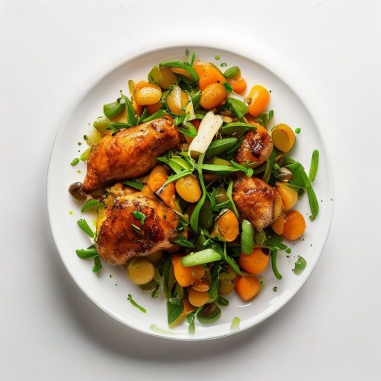 Poulet, lentilles vertes et carotte