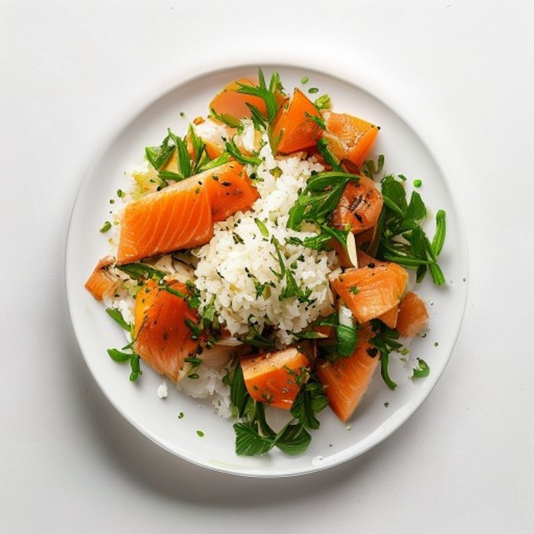 Filet de saumon, riz et épinards