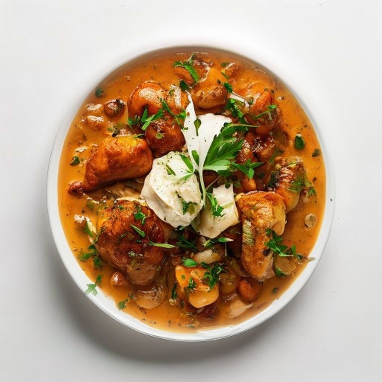 Poulet, chou-fleur et pois chiches au curry