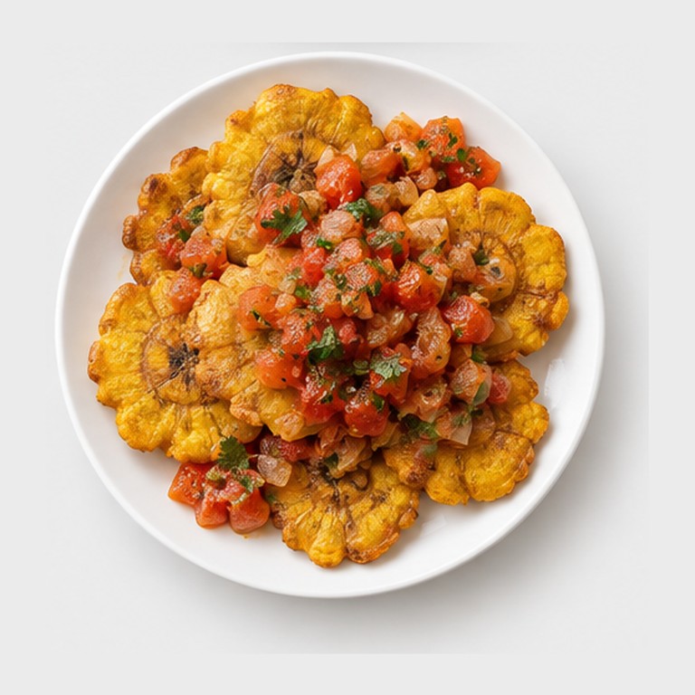 Plantains frits à la sauce créole colombienne façon patacones con hogao