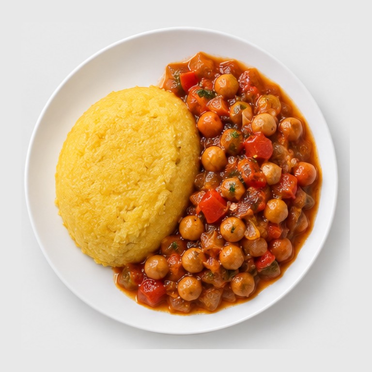 Polenta caraïbéenne et ragoût de pois chiches façon funchi met stoba