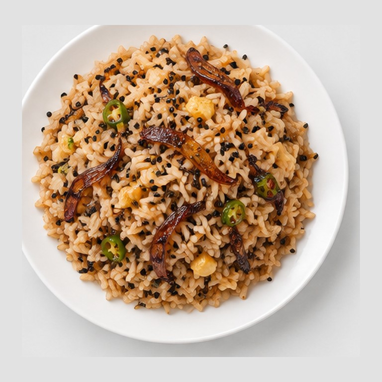 Riz aux graines de sésame noir et oignons frits façon jadoh