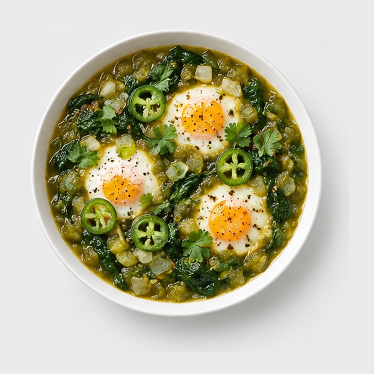 Œufs en sauce de tomatilles et épinards façon shakshuka verte