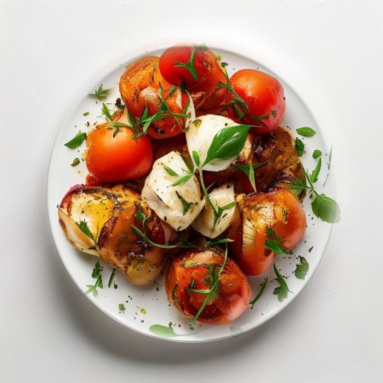 Poulet, poivron, tomate et basilic