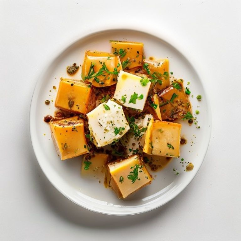 Tofu soyeux mariné, sauce soja et gingembre