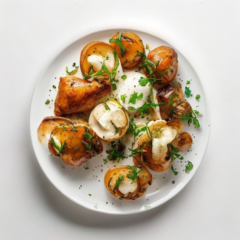 Poulet, champignons de Paris et artichauts