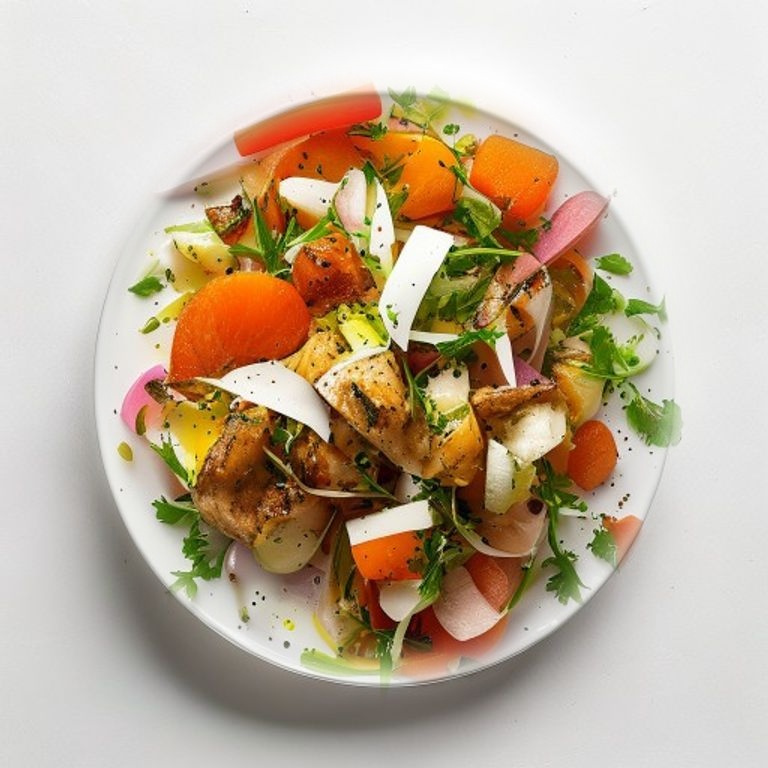 Poulet, radis et carotte, vinaigrette
