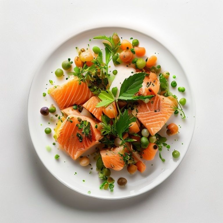 Filet de saumon, petits pois et menthe