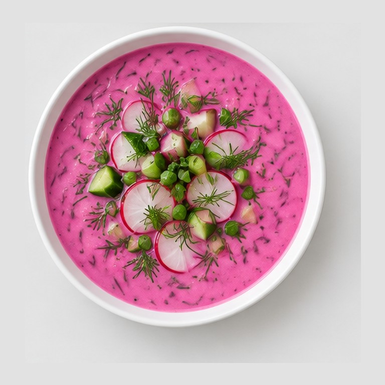 Soupe rose froide de betteraves façon šaltibarščiai