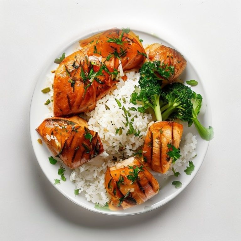 Saumon grillé, riz et brocoli