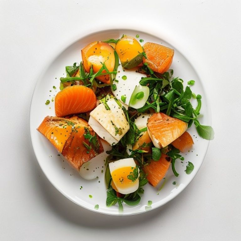 Saumon, patate douce et haricots verts
