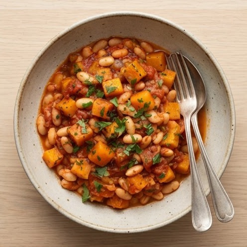 Haricots et courge mijotés façon dikgobe