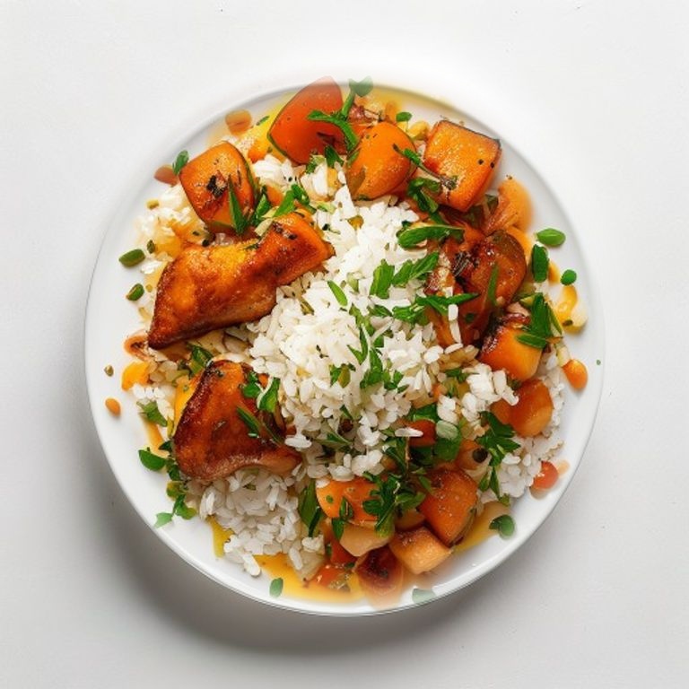 Poulet, riz et lentilles corail