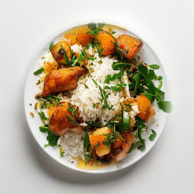 Poulet, riz basmati, épinards et curcuma