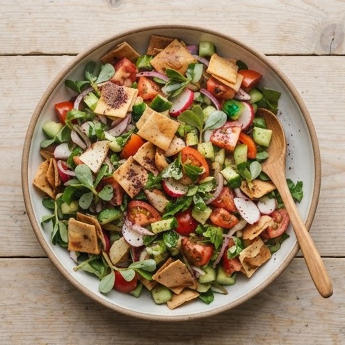 Salade de pain grillé et légumes frais façon fattoush