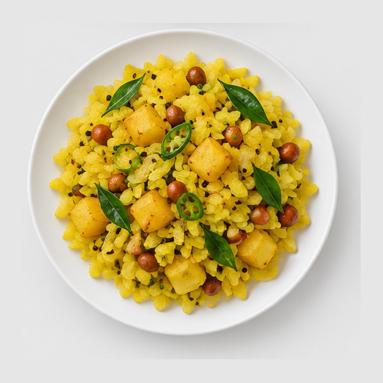 Riz aplati au curcuma façon poha (Madhya Pradesh)