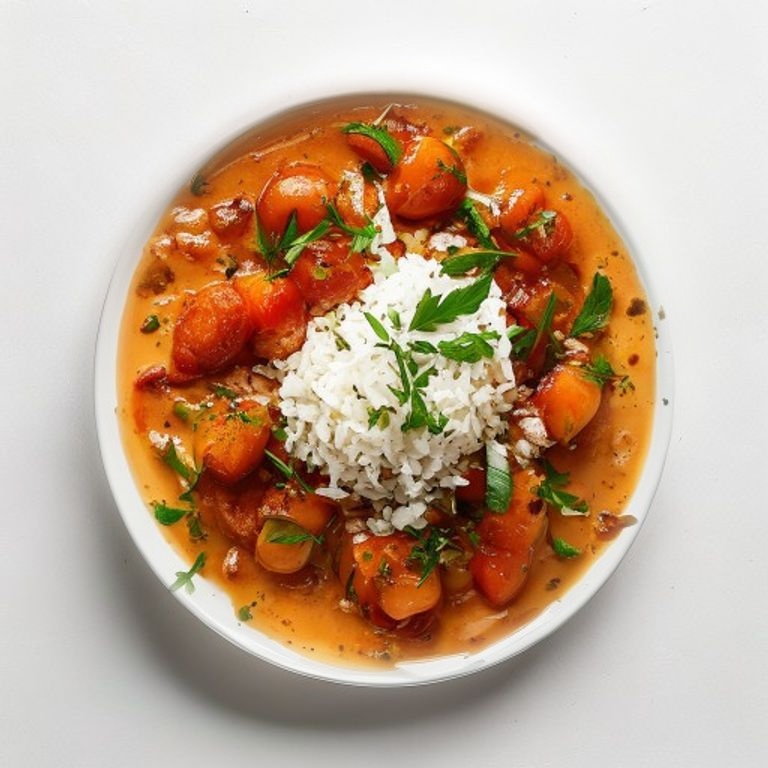 Poulet au curry et riz (sauce tomate)