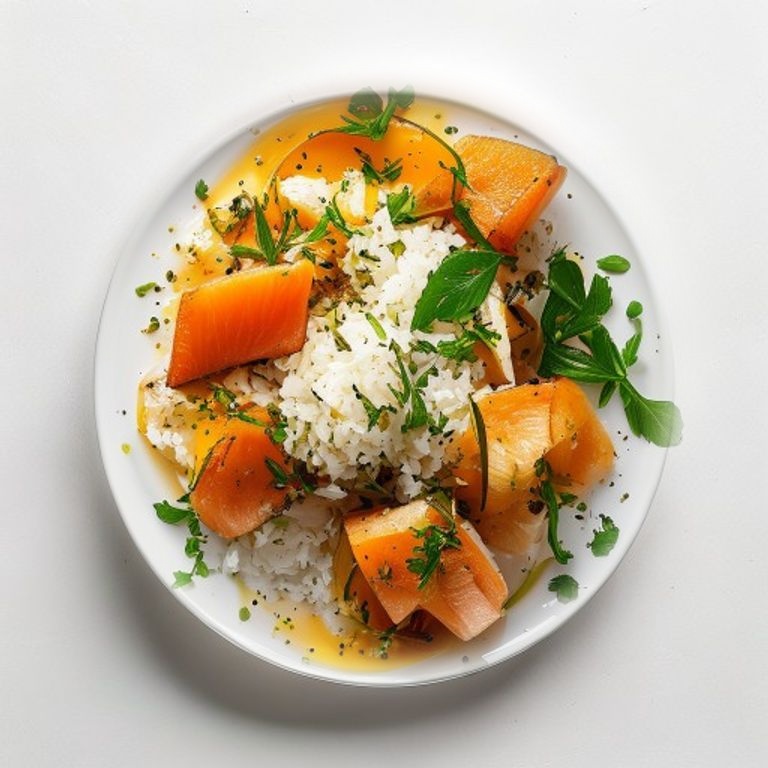 Saumon, riz et poireaux au curcuma