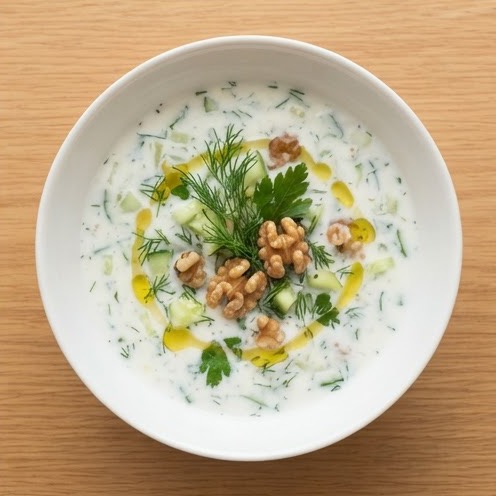 Soupe froide au yaourt et herbes façon dovga