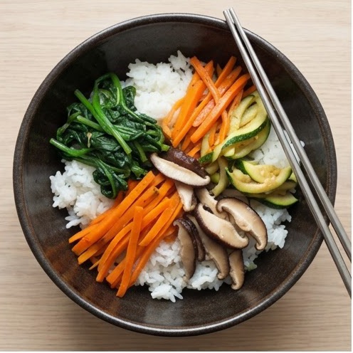 Riz aux légumes variés façon bibimbap végétarien