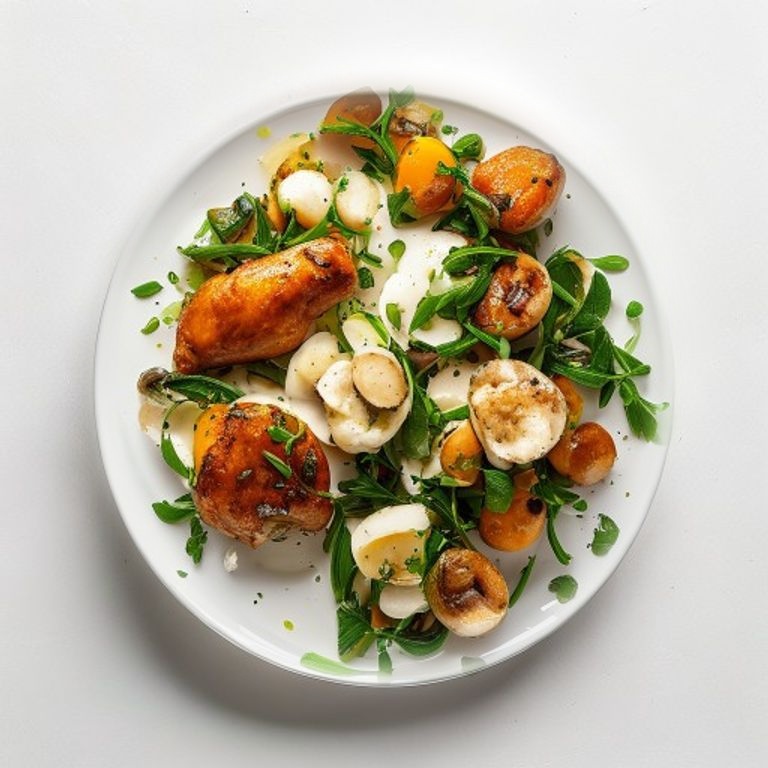 Poulet, haricots verts et champignons de Paris