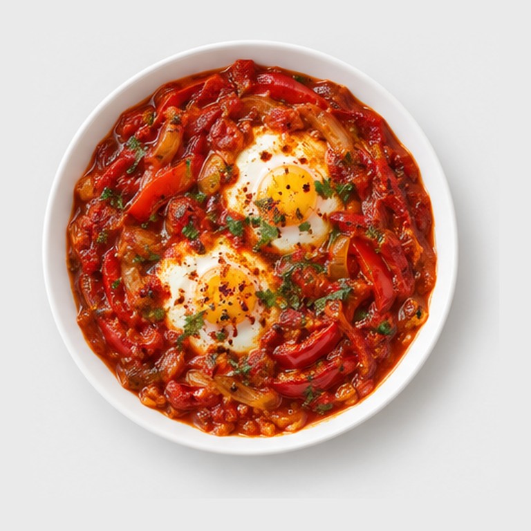 Poivrons, tomates et œufs pochés façon chakchouka tunisienne