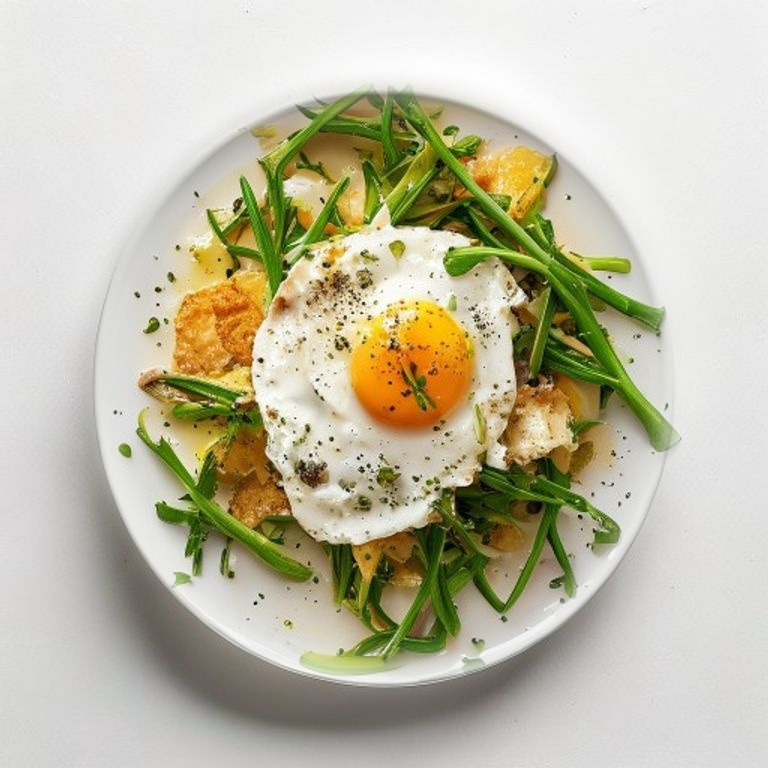 Poêlée d'asperges, œuf mollet et parmesan