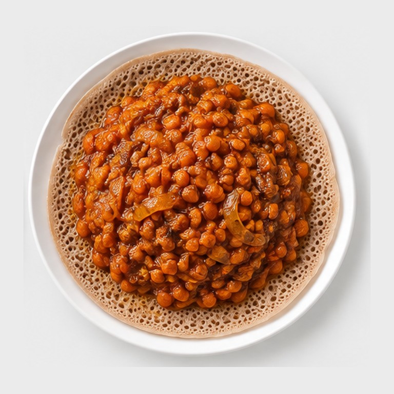Galette et lentilles rouges façon injera avec miser wot