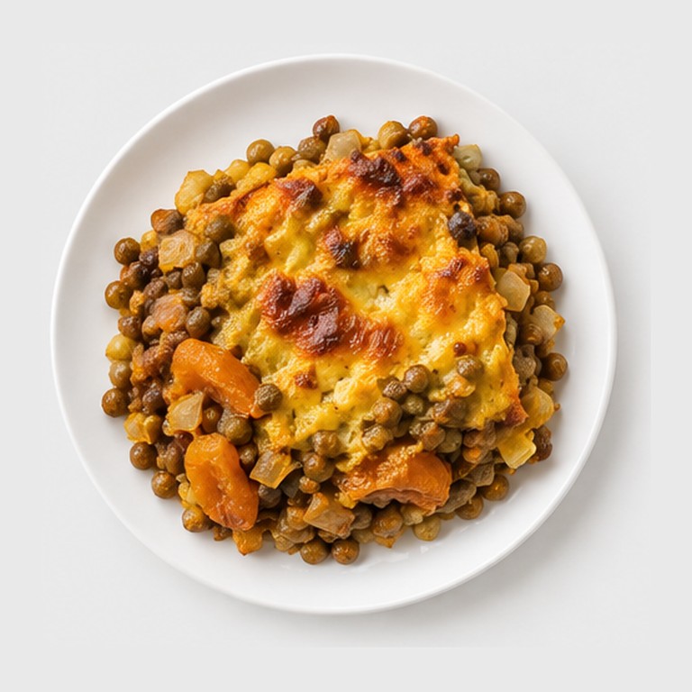 Gratin épicé au carvi et abricots façon bobotie végétarien aux lentilles