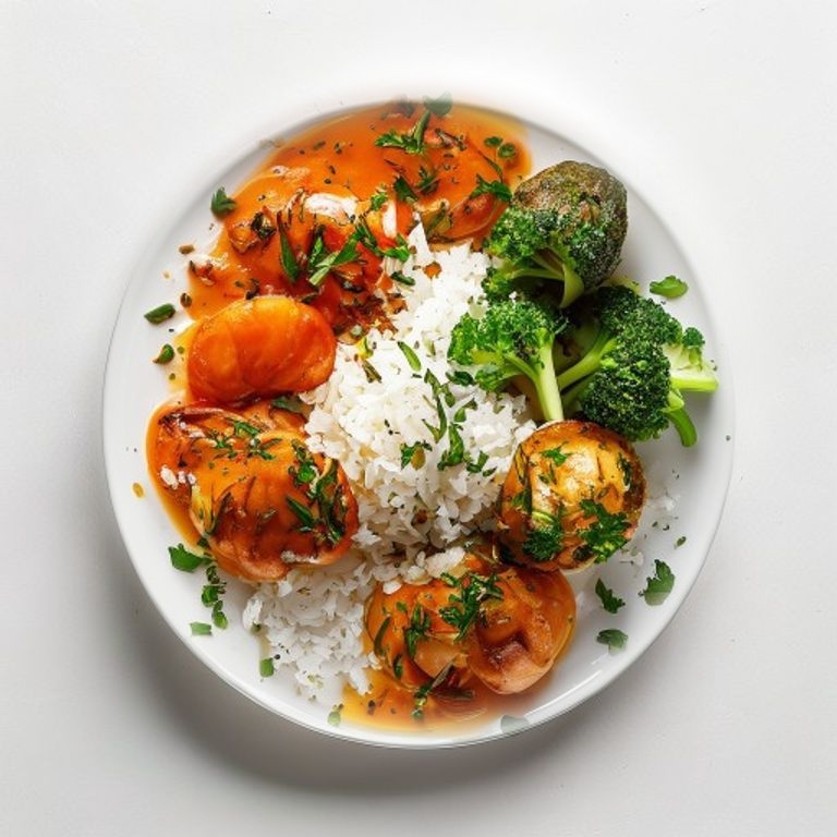 Crevettes, riz et brocoli épicé