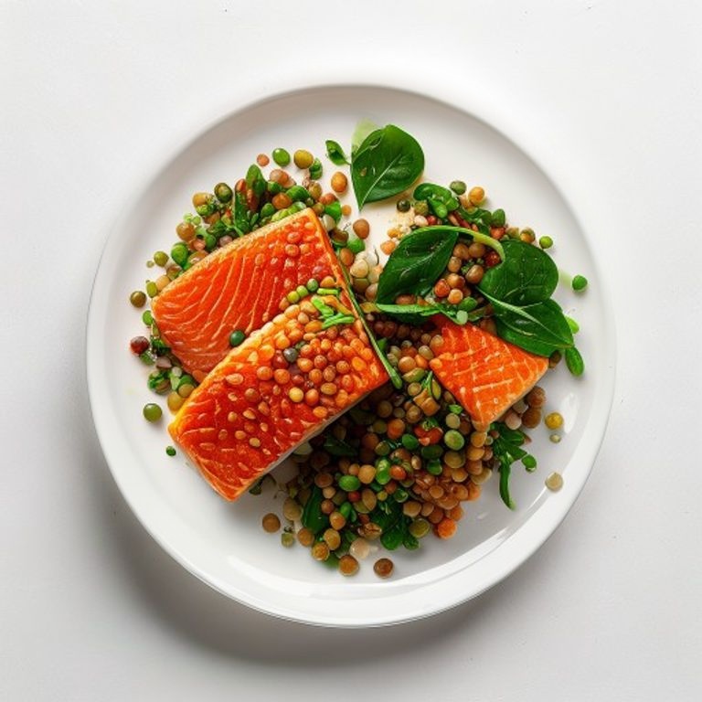 Saumon, lentilles corail et épinards
