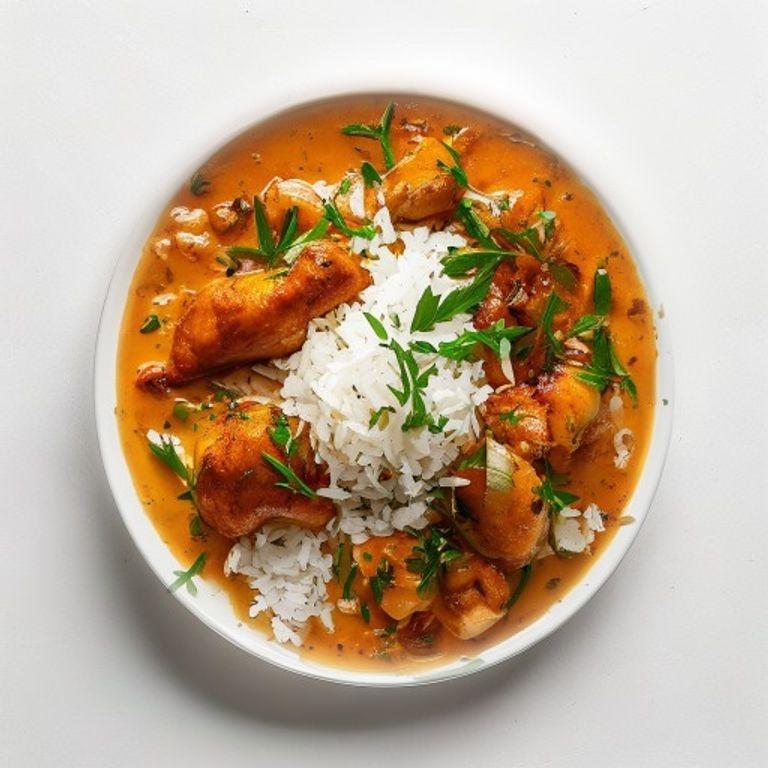 Poulet au curcuma et lait de coco, riz basmati