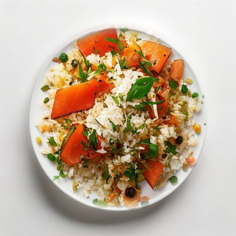Riz sauté au thon et petits pois