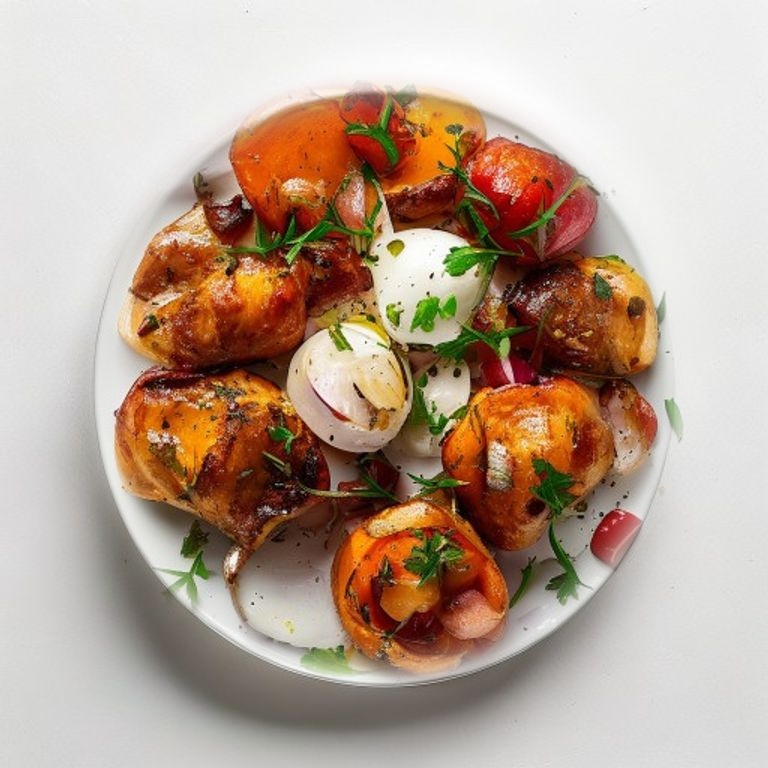Poulet, chorizo, poivron et oignon rouge