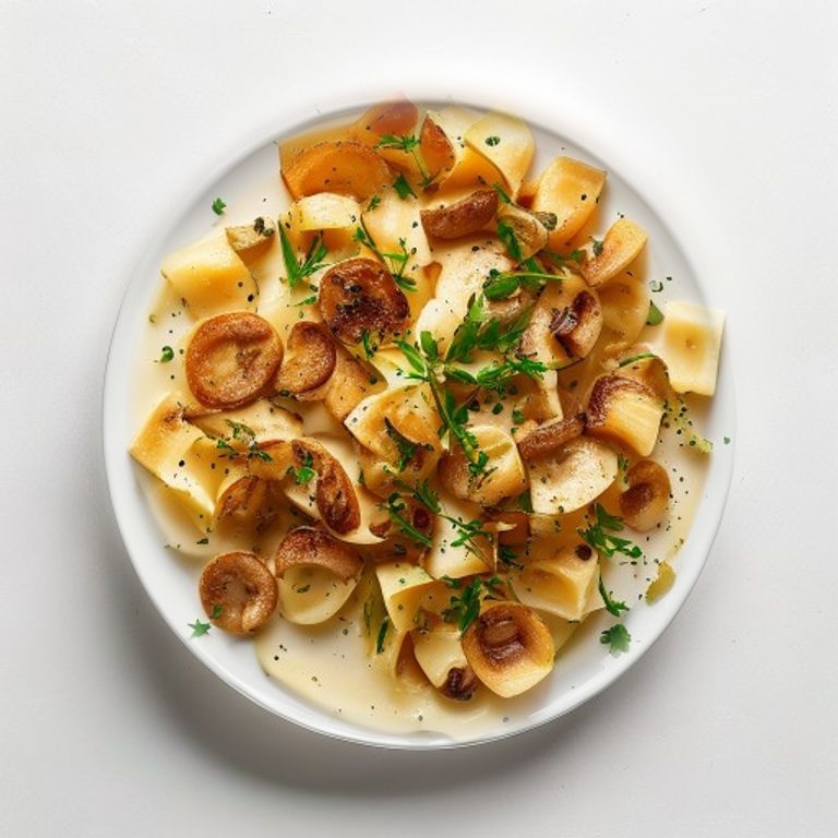 Gratin de champignons de Paris et pâtes au gruyère