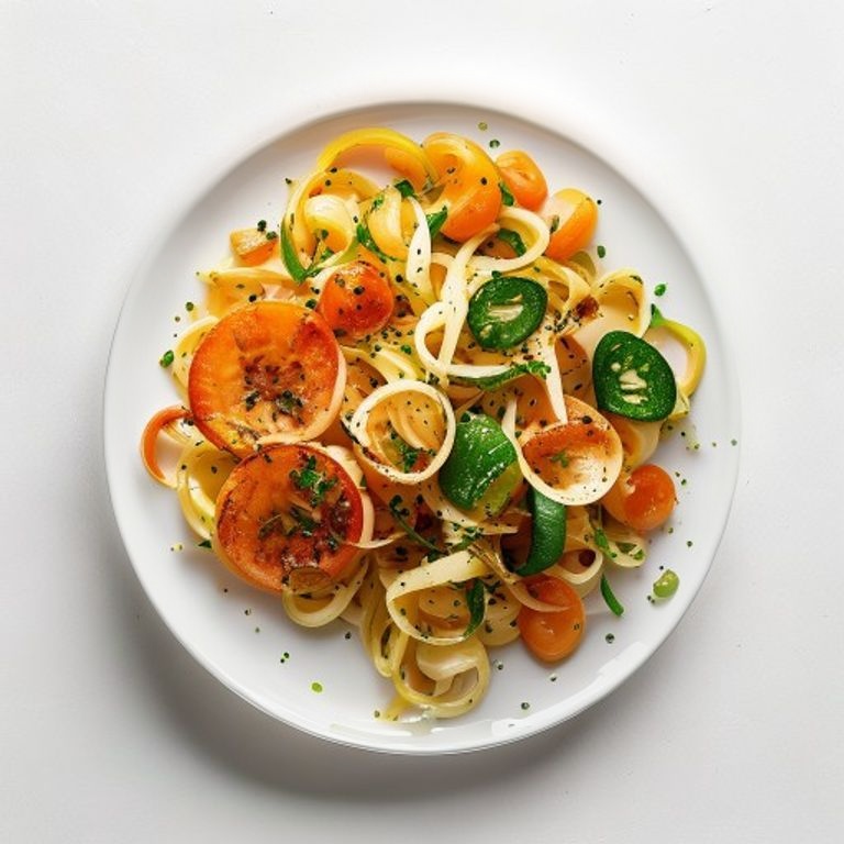 Crevettes, pâtes et courgettes à l'ail