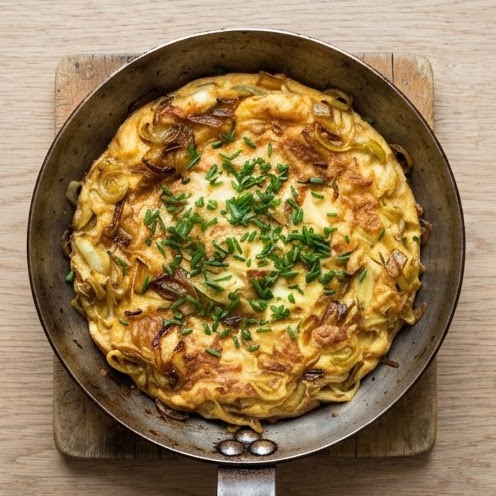 Omelette épaisse aux poireaux façon æggekage
