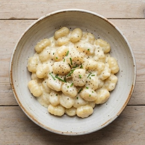 Gnocchis au fromage de brebis et lardons de légumes façon halušky