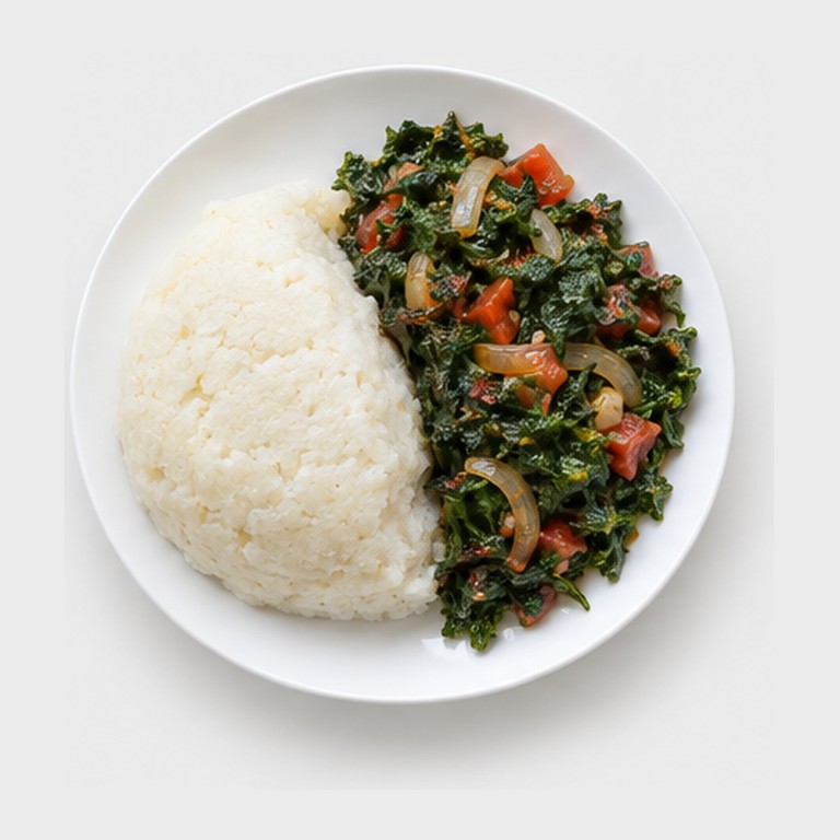 Polenta de maïs et légumes verts sautés façon ugali et sukuma wiki