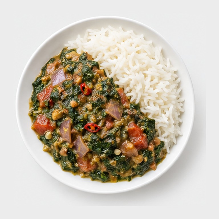Sauce épinards-arachides sur riz façon ngoundja