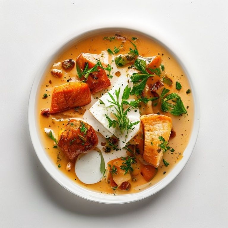 Saumon, chou-fleur au curry et lait de coco