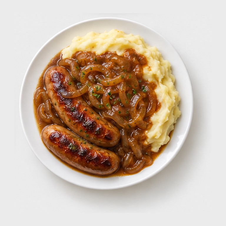 Saucisses à la sauce oignons et purée façon bangers and mash