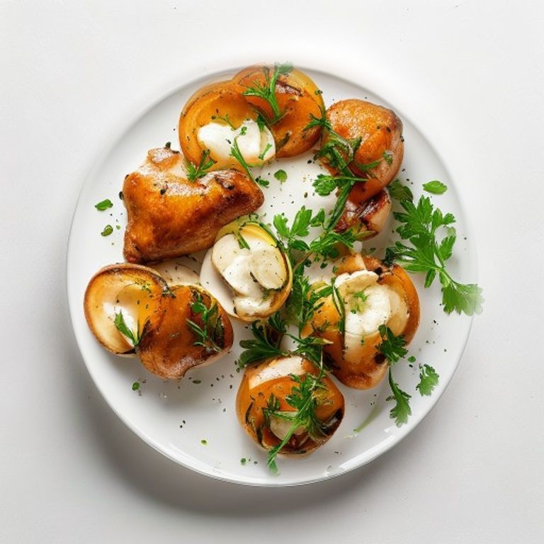 Poulet, champignons de Paris, radis et persil